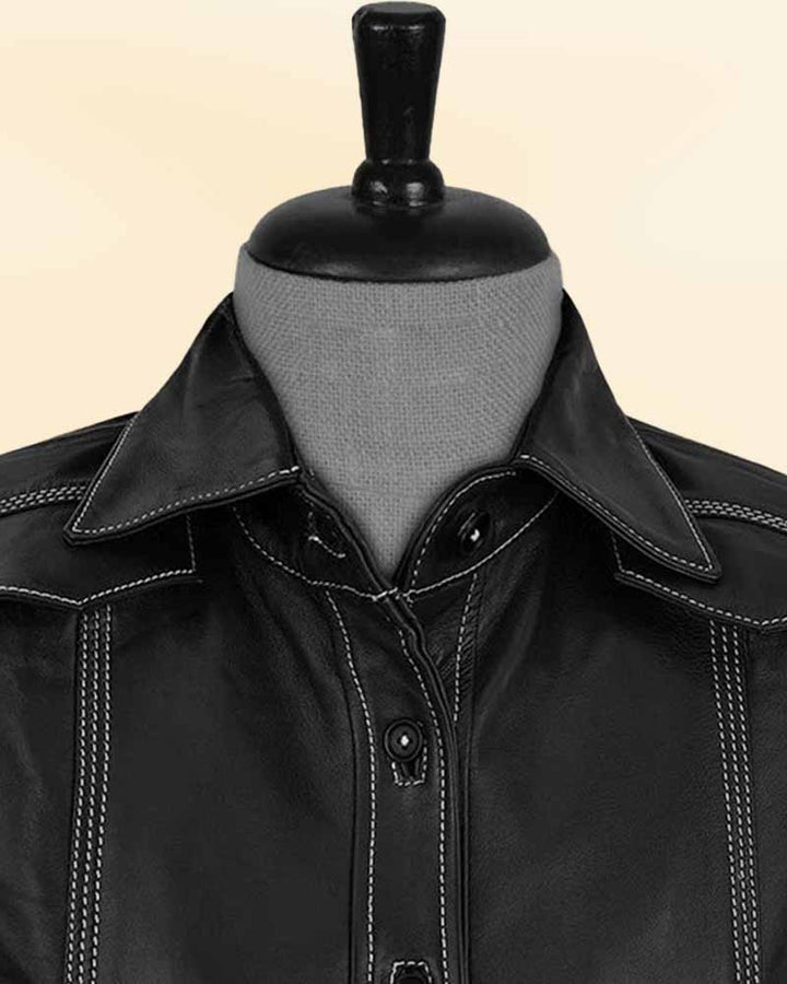 Women's black leather shirt for a chic urban look in USA