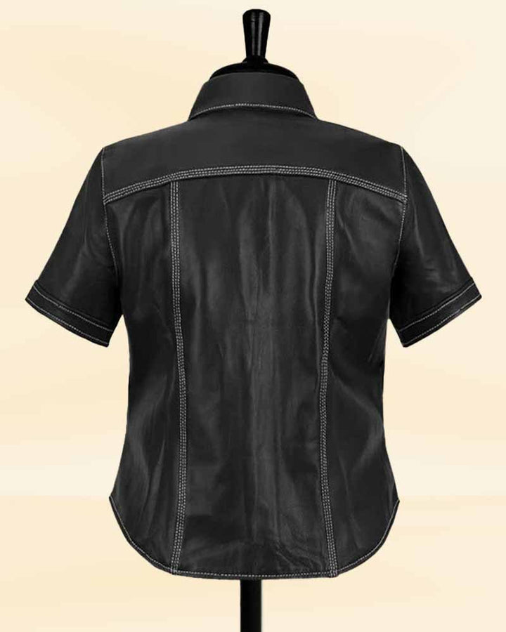 Fashion-forward black leather shirt for women in USA