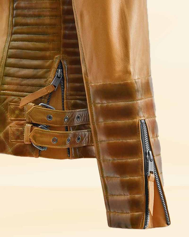 High-quality leather jacket in a burnt mustard shade for women in USA