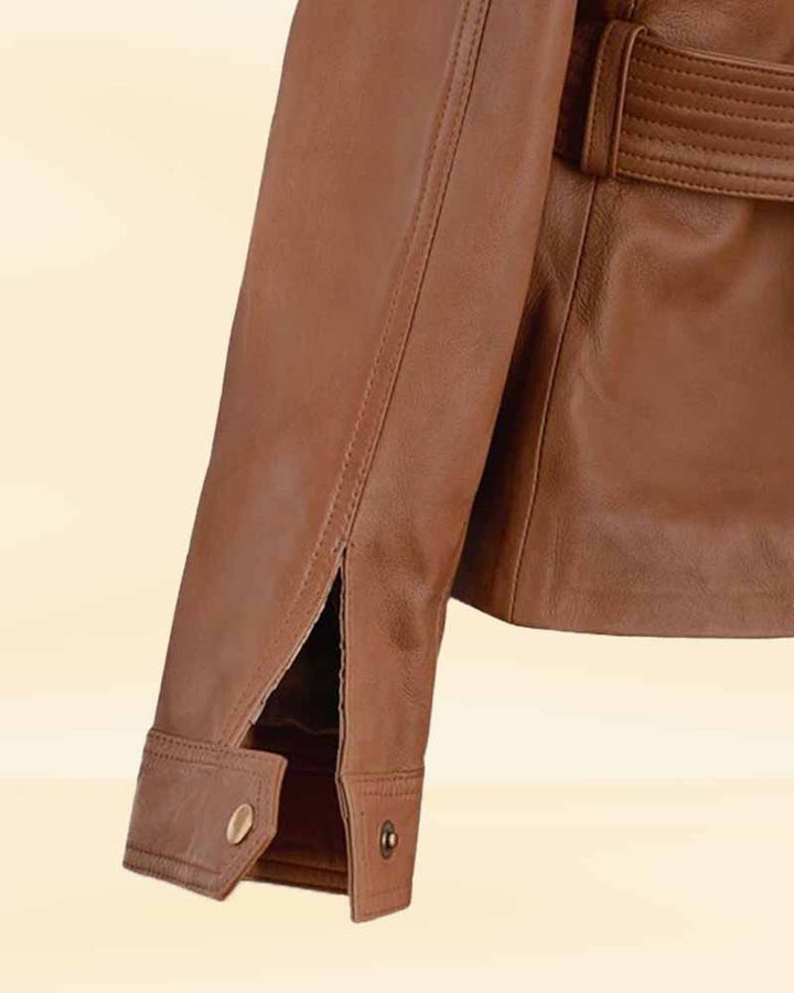 Women's brown leather jacket, perfect for any occasion in USA