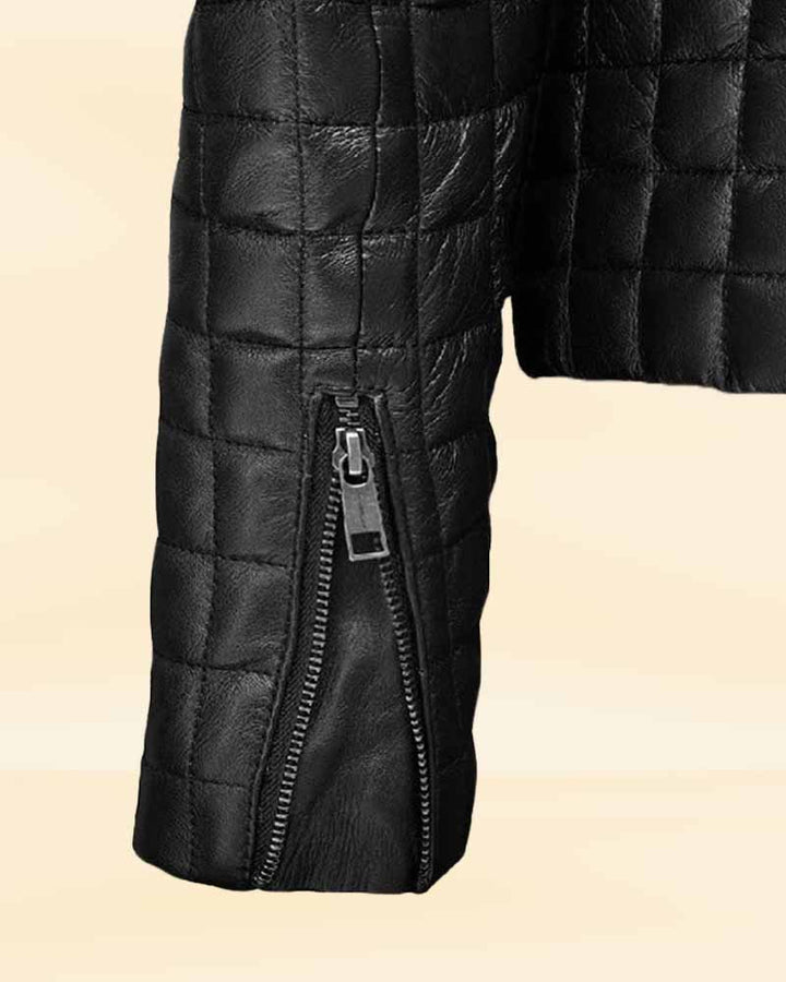 Women's Black Boxed Leather Jacket - Timeless Style in USA
