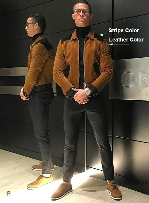 Buy Stylish Brown Leather Jacket Worn By Cristiano Ronaldo | Cristiano Ronaldo Stylish Brown Leather Jacket