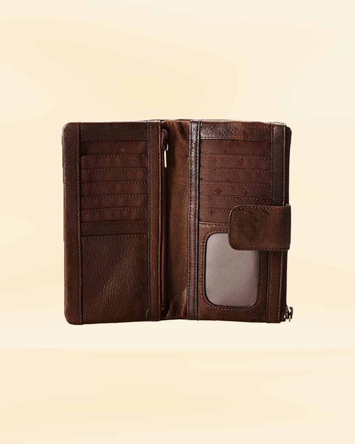 Compact women's Cora leather wallet clutch for essentials in usa