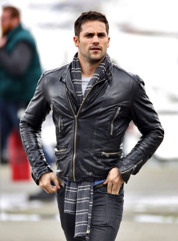 Buy Black Stylish Leather Jacket Worn By Brant Daugherty | Brant Daugherty Black 01 Stylish Leather Jacket
