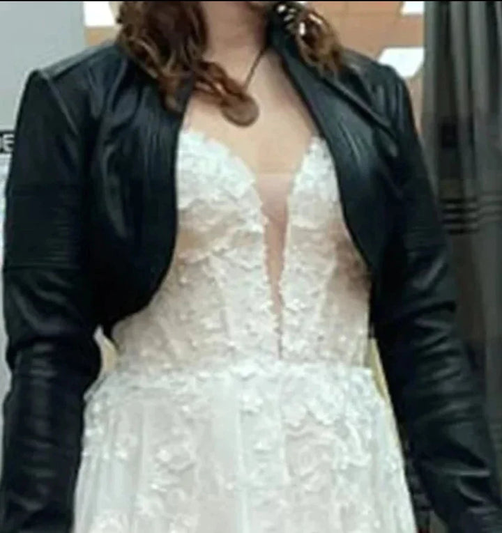 Fashion-forward lambskin leather biker jacket in American style