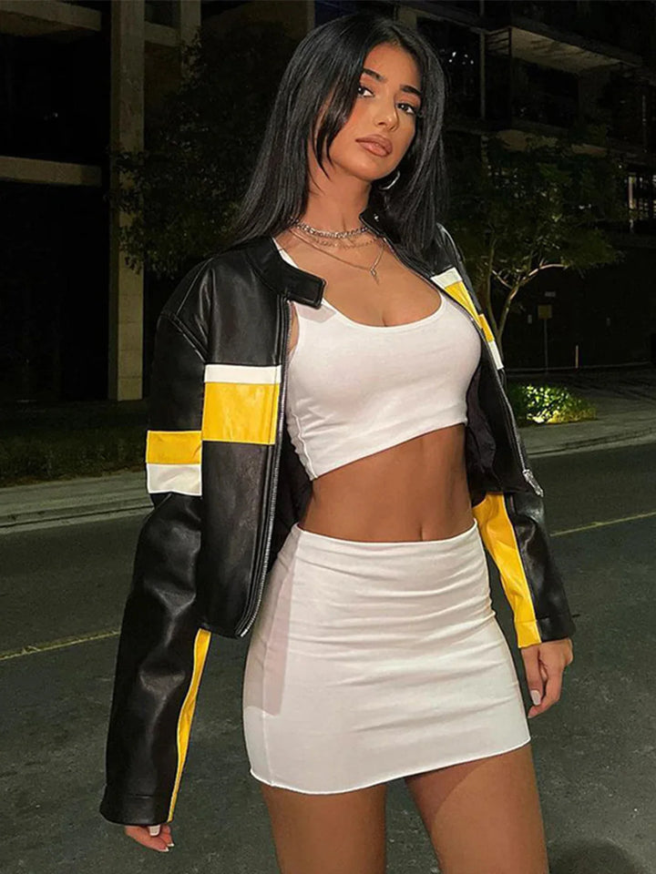 Statement Piece: Black Jacket with Bold Yellow Stripe Detailing in France style