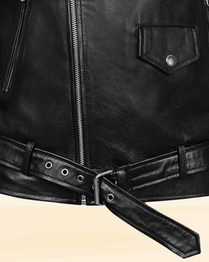 Get the celebrity look with the Elvis Presley black biker stylish leather jacket in American style