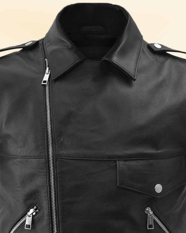 Black leather vest with zipper closure USA style