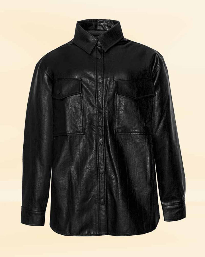Black vegan leather shirt with snap buttons