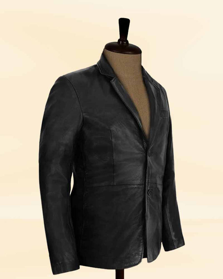 Dave Bautista looking sharp in his brown leather blazer jacket in American style