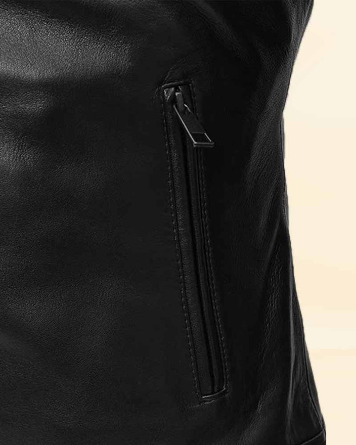 Upgrade your wardrobe with the black leather jacket worn by Michael Fassbender for a timeless and sophisticated appearance in German style