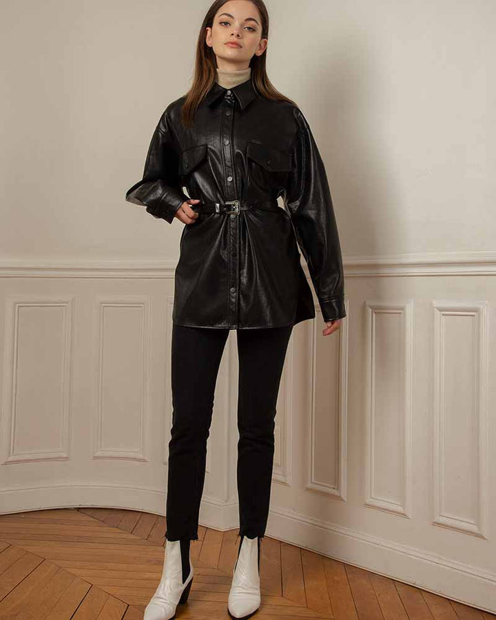 Vegan leather shirt with a textured finish