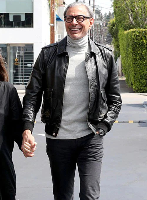 Buy Stylish Black Leather Jacket Worn By Jeff Goldblum | Jeff Goldblum Stylish Black Leather Jacket