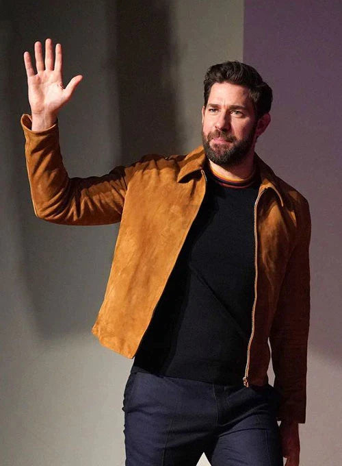 Chic suede jacket as worn by John Krasinski in France style