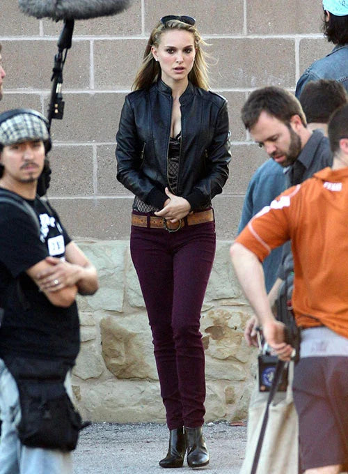 Black NATALIE PORTMAN LEATHER JACKET