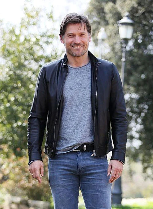 Buy Elegant Black Leather Jacket Worn By Nikolaj Coster-Waldau | Nikolaj Coster-Waldau Elegant Black Leather Jacket