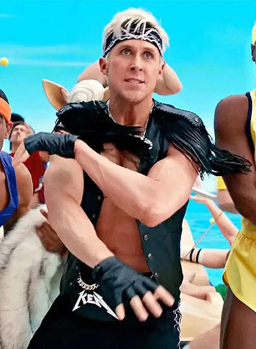 Chic leather vest reminiscent of Ryan Gosling's style in France style