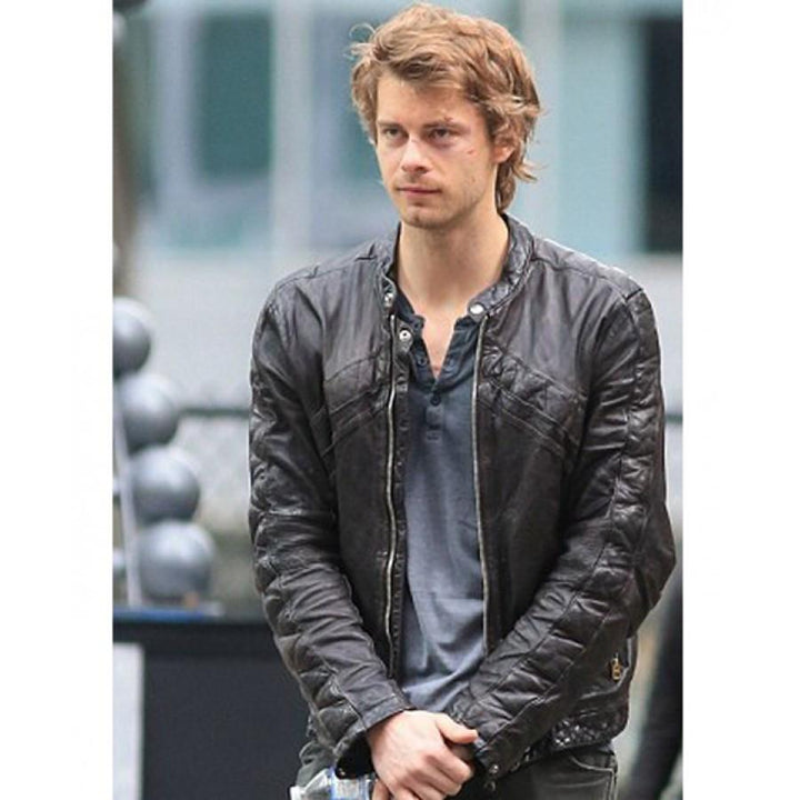 Classic black leather jacket with a modern twist, inspired by John Young in American style