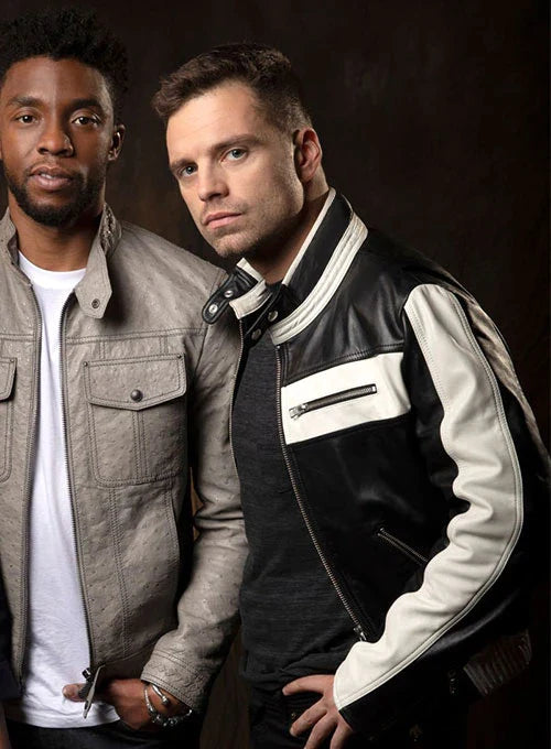 Buy BLACK AND WHITE LEATHER JACKET WORN BY SEBASTIAN STAN