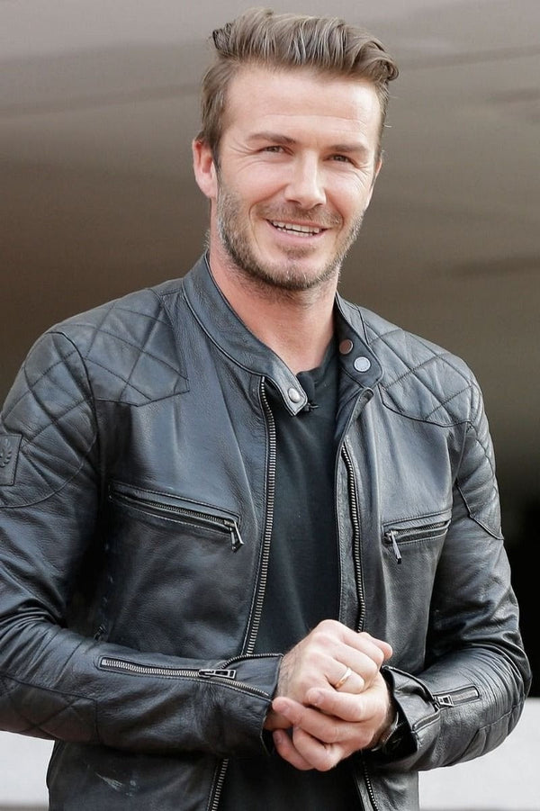 Buy Black Stylish Leather Jacket Worn By David Beckham | David Beckham Black Stylish Leather Jacket