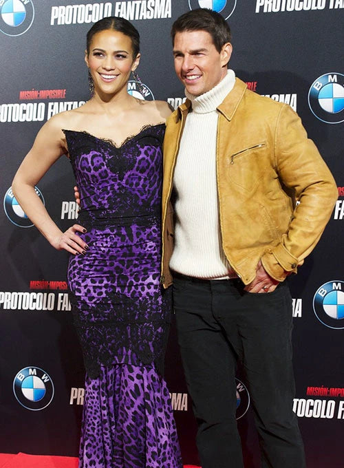Tom Cruise's chic leather jacket steals the show at the Mission Impossible 4 premiere in America